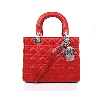 lady dior lambskin leather bag 6322 red with silver hardware